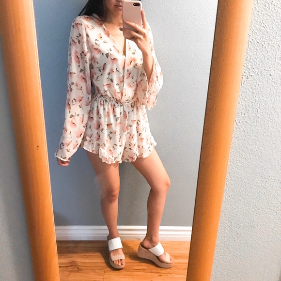 Pink and White Floral Chiffon Romper - Picture 4 of 5